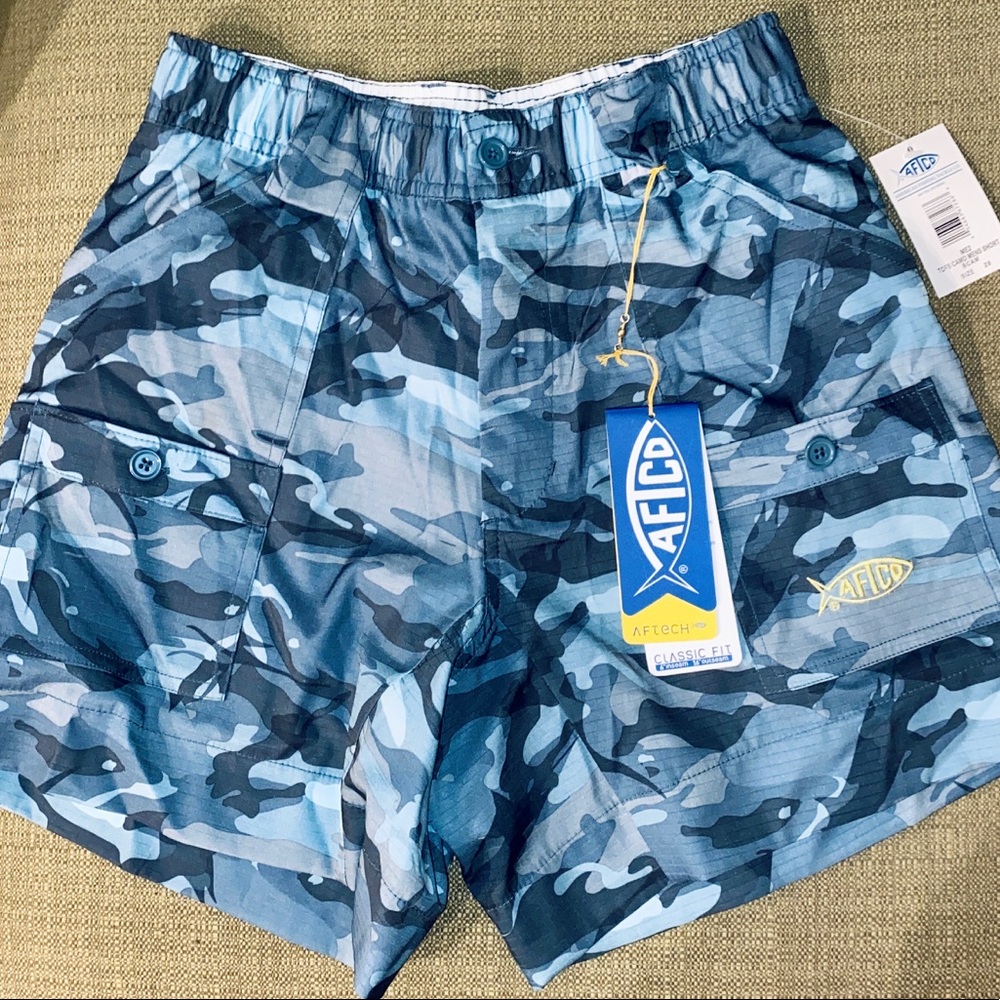 Aftco Blue Camo Fishing Tackle Shorts